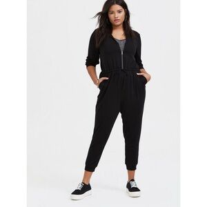 Torrid Black Terry Zip Front Hooded Jumpsuit Size 2 or 2X 18-20